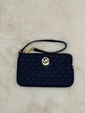 Michael Kors Navy & Black MK Logo Wristlet with Gold Accent